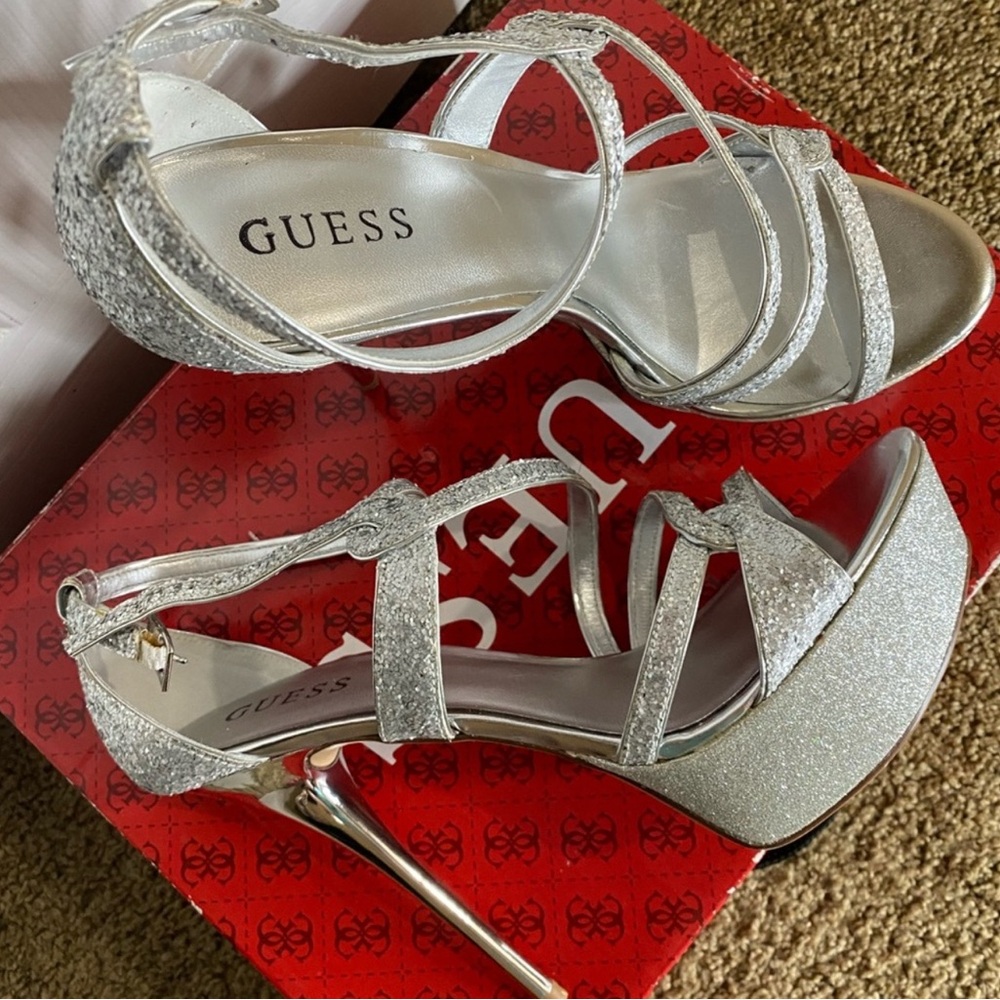 GUESS Glittering Silver Platform Heels